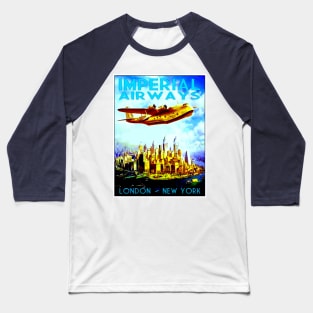 Imperial Airways Fly to London and New York Travel Print Baseball T-Shirt